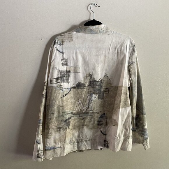 Chicos Women Sz 2/M Off White Landscape Scene 3/4 Sleeve Casual Blazer Jacket - Picture 8 of 8
